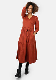 Lou Rust Tiered Hem Midi Dress