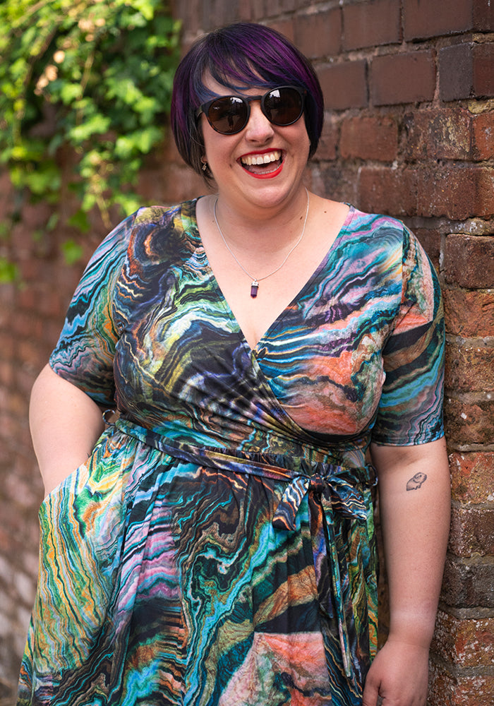 Ninth angle of Lucette Abstract Layers Print Midi Dress