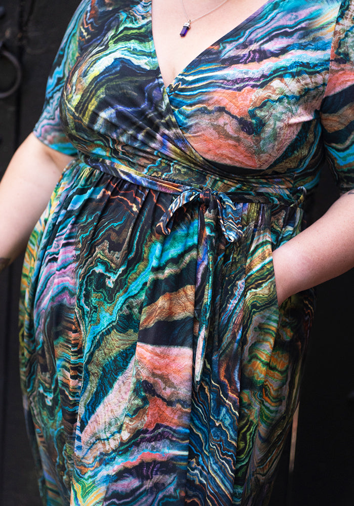 Fourth angle of Lucette Abstract Layers Print Midi Dress