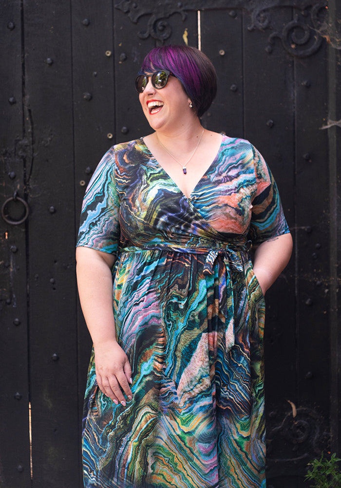Seventh angle of Lucette Abstract Layers Print Midi Dress