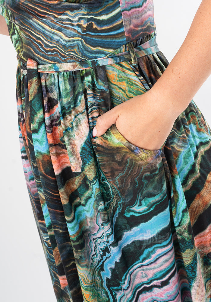 Lucette Abstract Layers Print Midi Dress