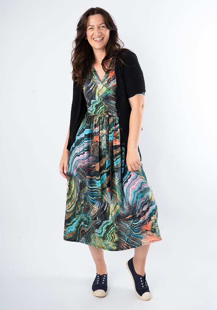 Third angle of Lucette Abstract Layers Print Midi Dress