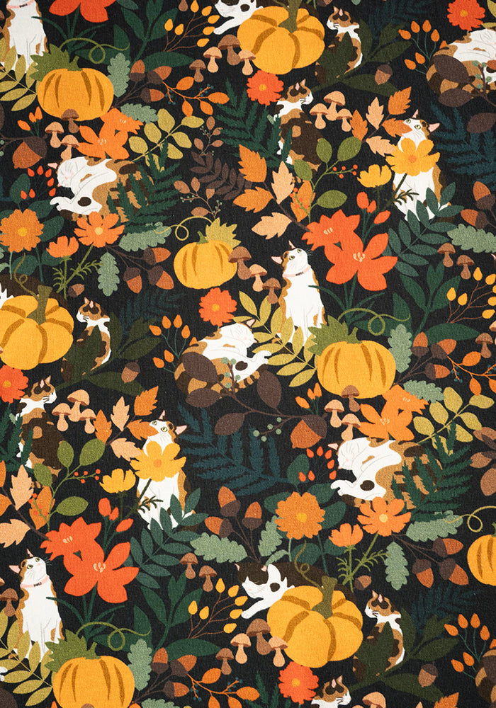 Lucila Pumpkin Hidden Cats Print Cotton Dress