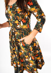 Lucila Pumpkin Hidden Cats Print Cotton Dress