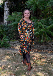 Lucila Pumpkin Hidden Cats Print Cotton Dress