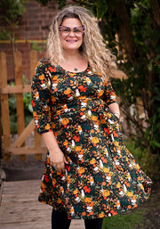 Lucila Pumpkin Hidden Cats Print Cotton Dress