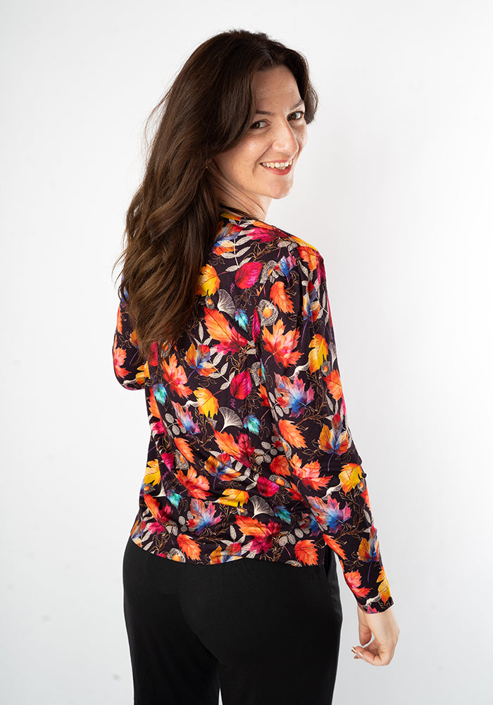 Third angle of Lucy Fall Leaves Print Viscose Top