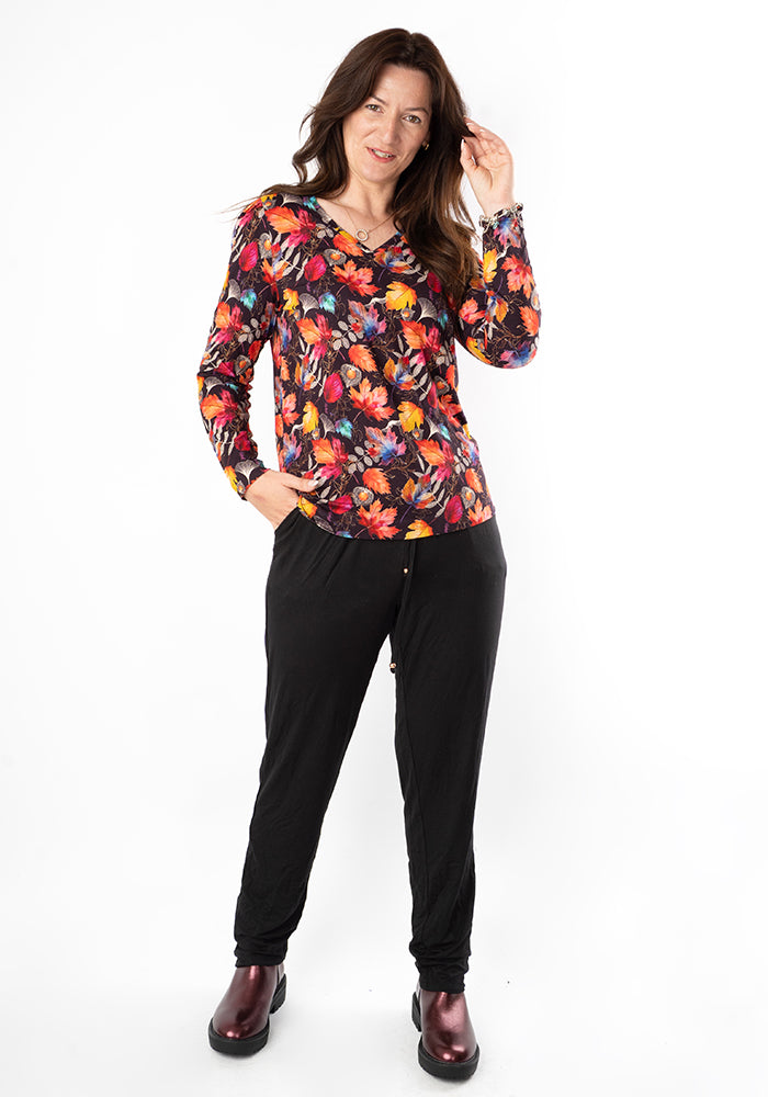 Second angle of Lucy Fall Leaves Print Viscose Top