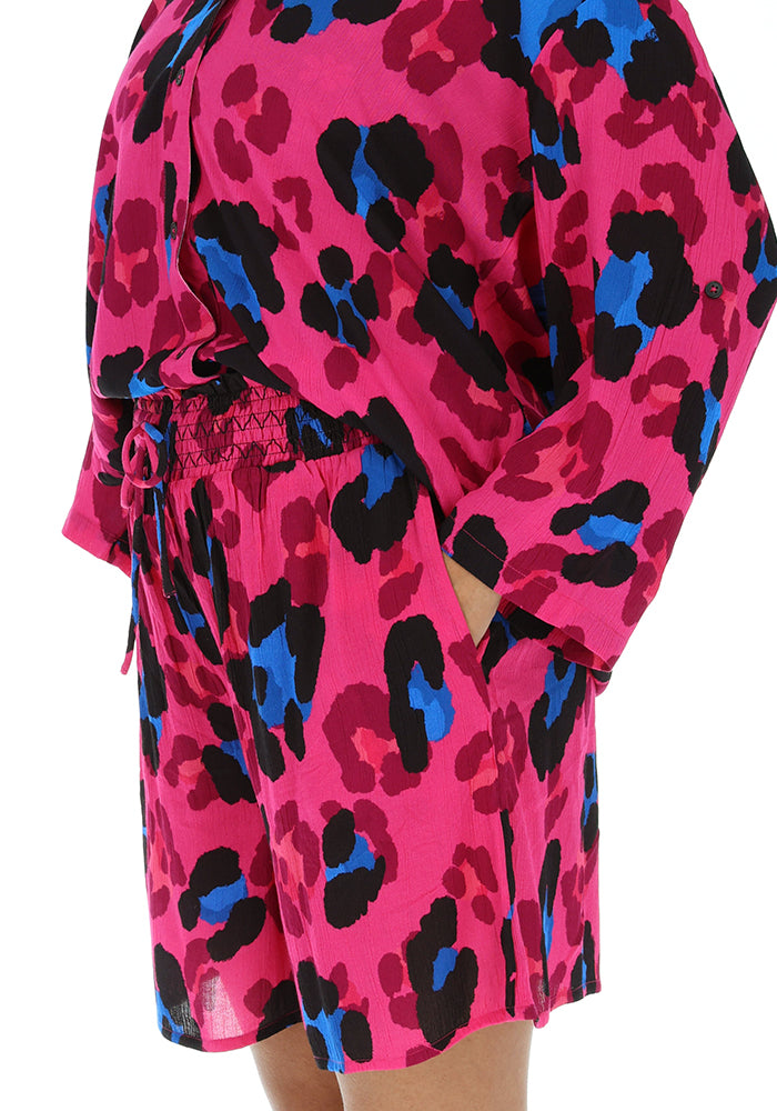 Fifth angle of Lue Large Scale Pink Animal Print Woven Shorts