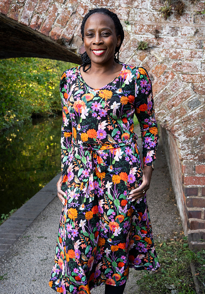 Front view of Luetta Playful Fairys Print Cotton Midi Dress