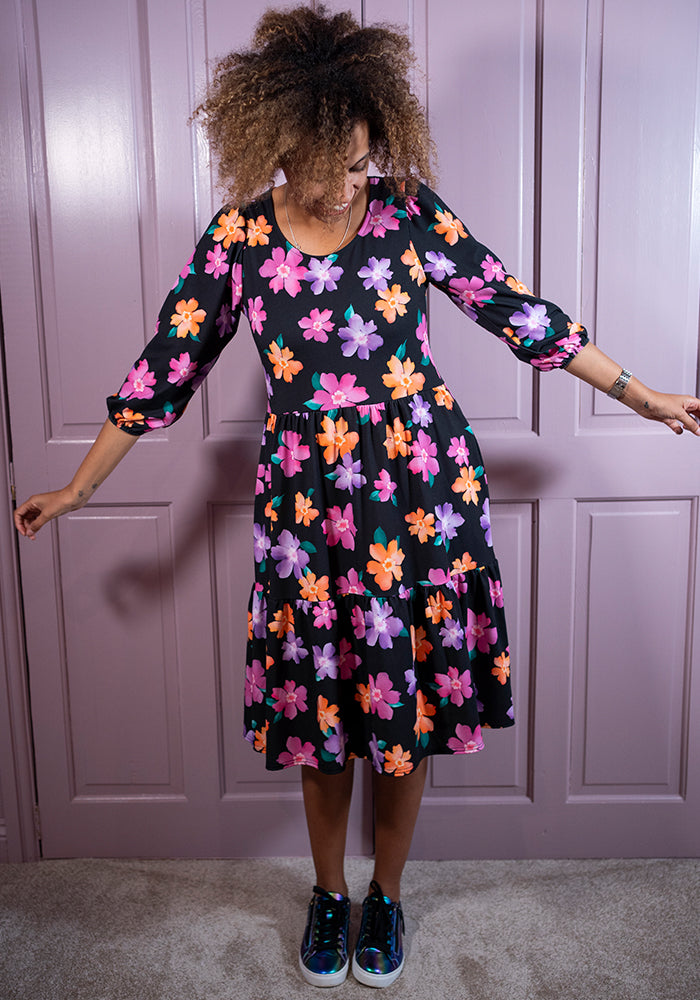 Fifth angle of Luisa Bright Flower Print Jersey Dress