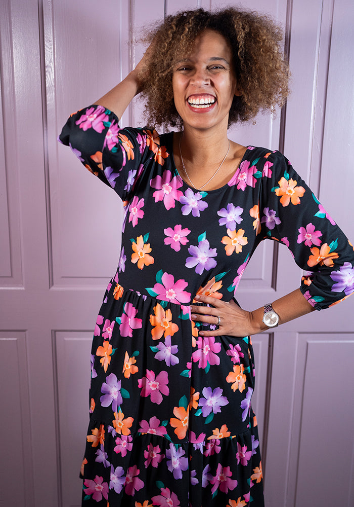 Seventh angle of Luisa Bright Flower Print Jersey Dress