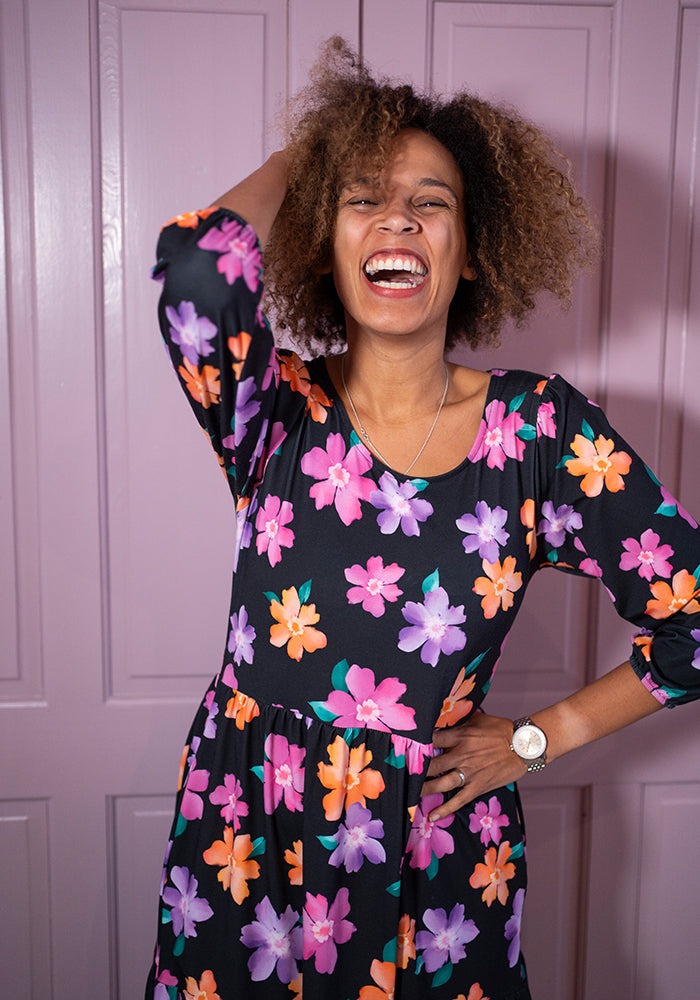 Fourth angle of Luisa Bright Flower Print Jersey Dress