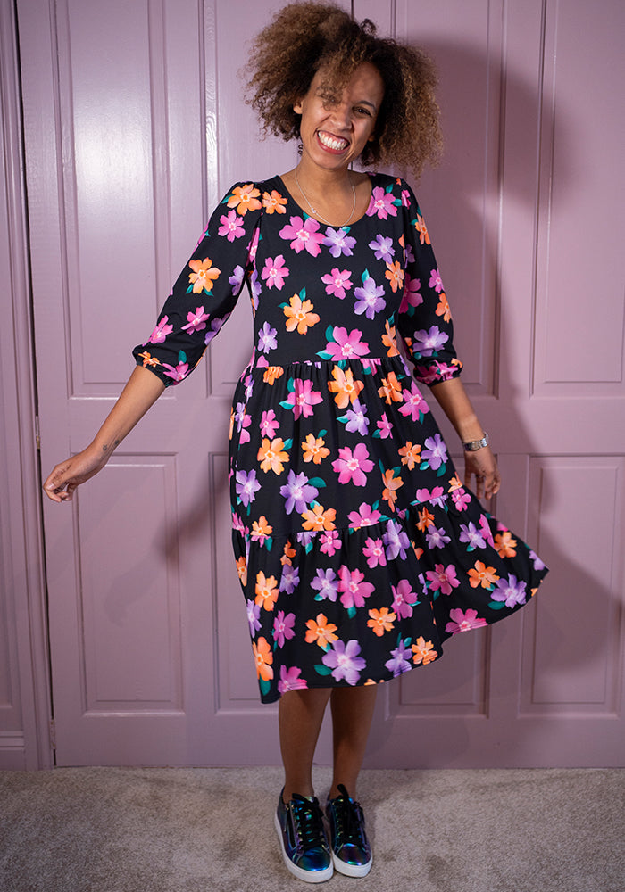 Ninth angle of Luisa Bright Flower Print Jersey Dress