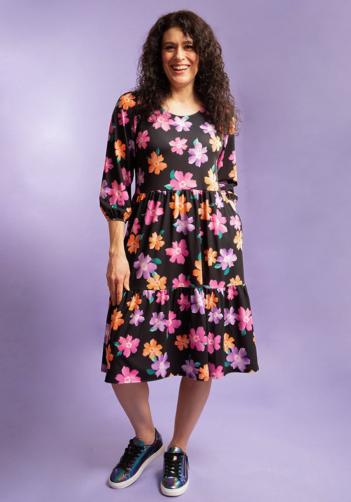 Third angle of Luisa Bright Flower Print Jersey Dress
