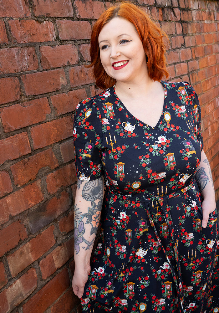 Ninth angle of Lumiere Magical Rose Print Cotton Midi Dress