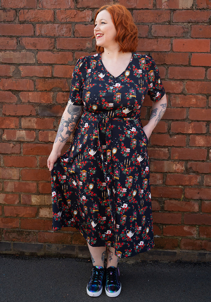 Third angle of Lumiere Magical Rose Print Cotton Midi Dress