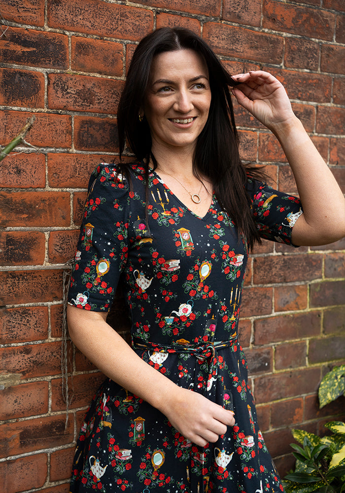 Fifth angle of Lumiere Magical Rose Print Cotton Midi Dress