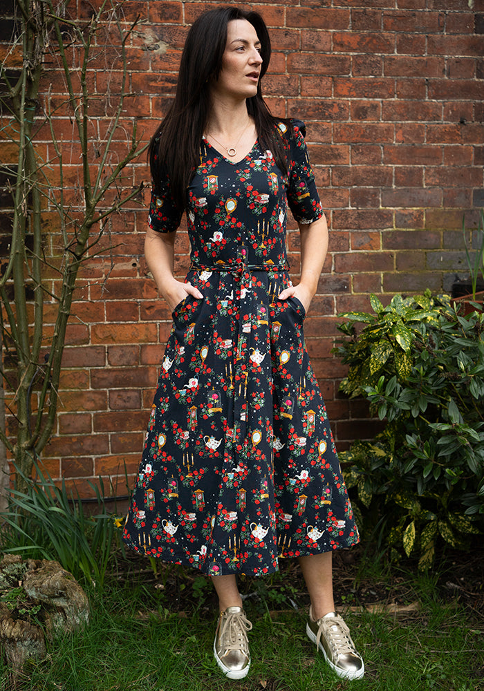 Tenth angle of Lumiere Magical Rose Print Cotton Midi Dress