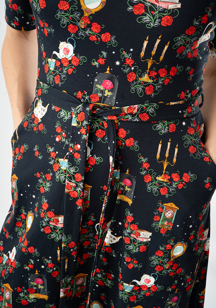 Sixth angle of Lumiere Magical Rose Print Cotton Midi Dress