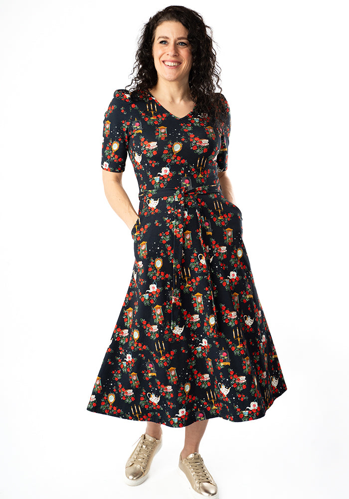 Seventh angle of Lumiere Magical Rose Print Cotton Midi Dress
