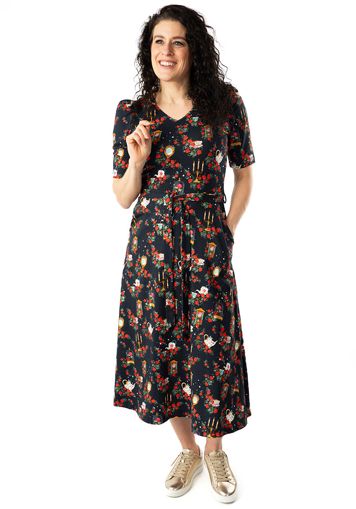 Fourth angle of Lumiere Magical Rose Print Cotton Midi Dress