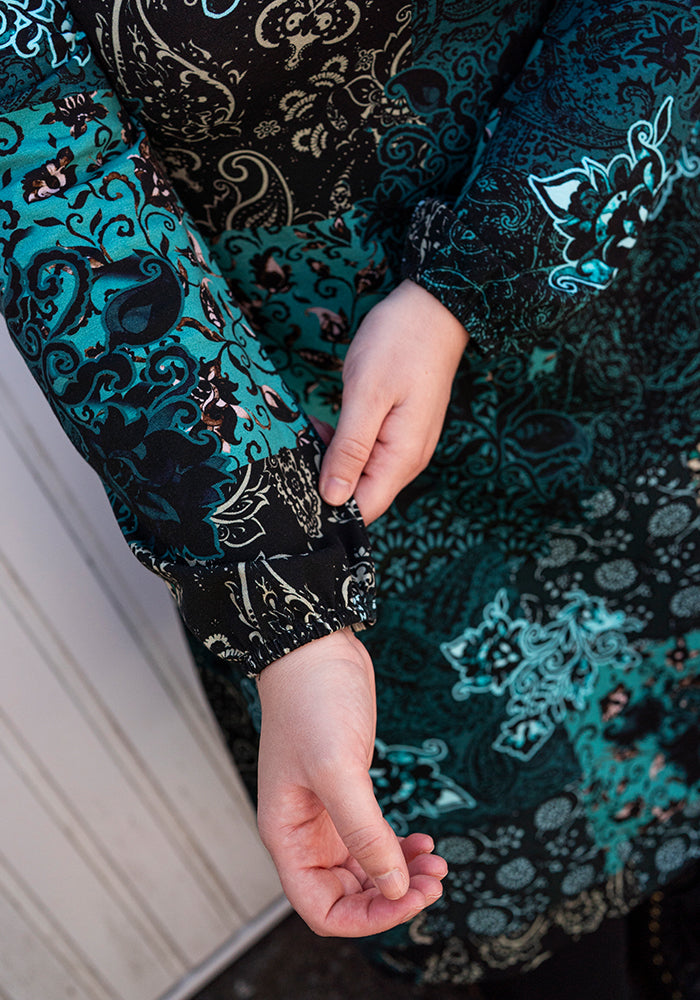 Lunet Teal Patchwork Paisley Print Cotton Dress