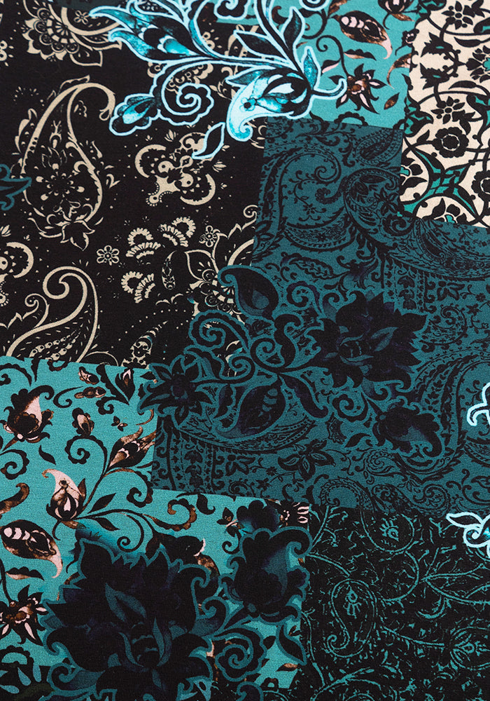Lunet Teal Patchwork Paisley Print Cotton Dress