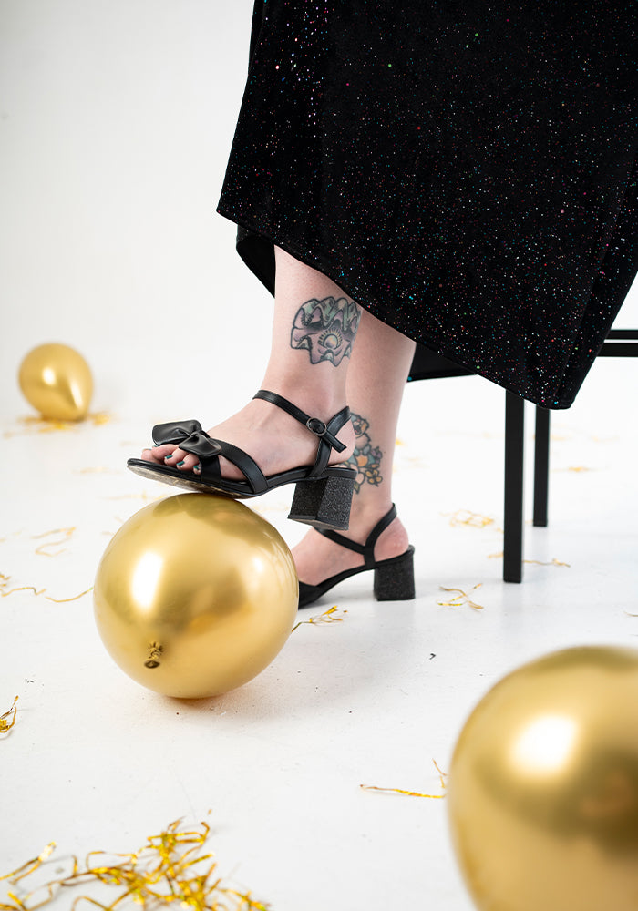 Luster Black Sparkle Velvet Midi Dress