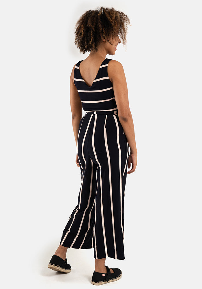 Fifth angle of Lydia Navy &amp; Light Pink Stripe Viscose Culotte Jumpsuit