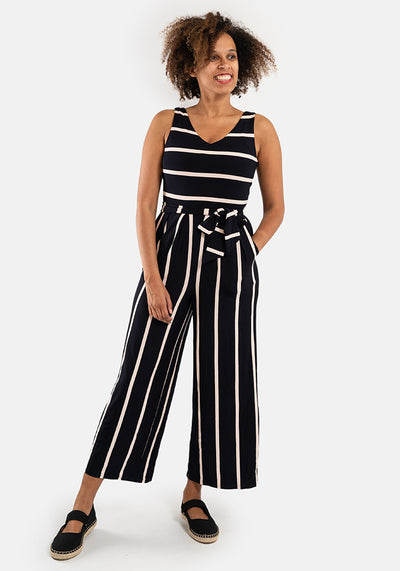 Lydia Navy & Light Pink Stripe Culotte Leg Jumpsuit