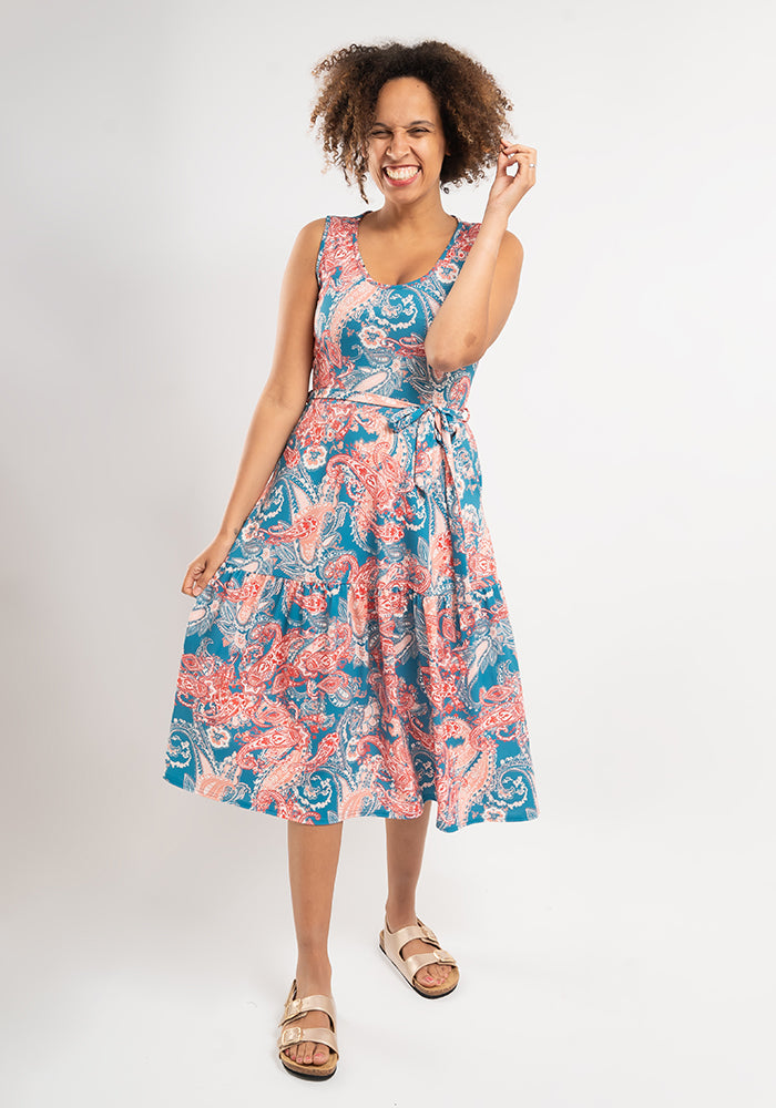 Lynn Large Paisley Print Tiered Hem Midi Dress