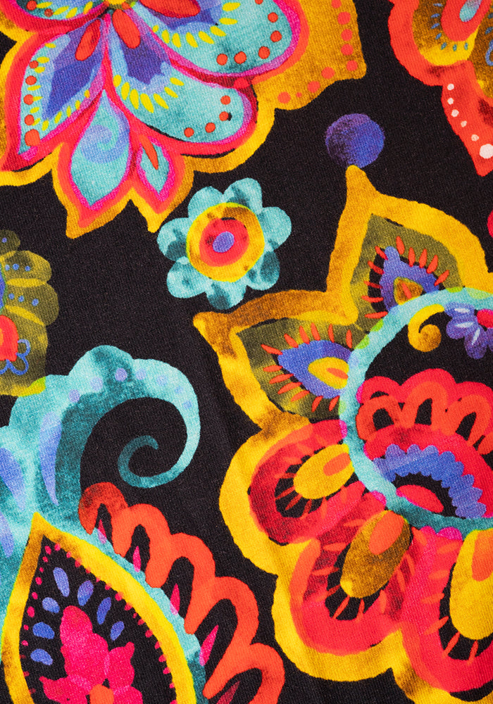 Second angle of Lysandra Painted Paisley Print Button Front Cotton Midaxi Dress