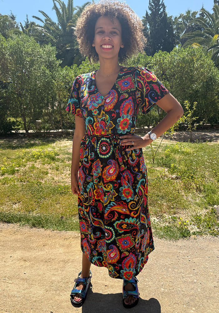 Fourth angle of Lysandra Painted Paisley Print Button Front Cotton Midaxi Dress