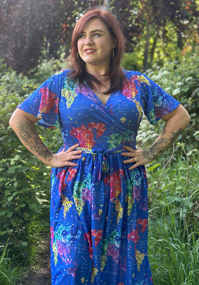 Fourth angle of Margaux Butterfly Map Print Midi Dress