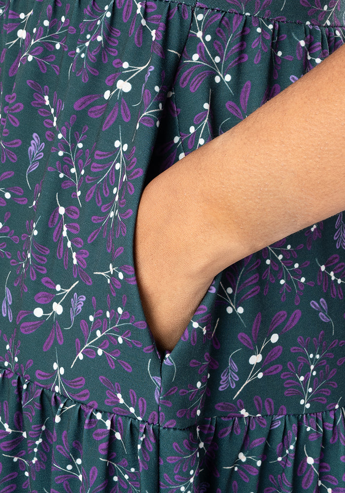 Maryam Midnight Mistletoe Sprigs Print Tiered Hem Dress
