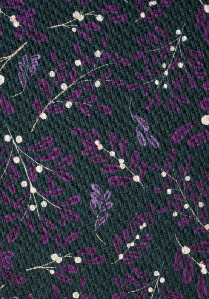 Elowyn Midnight Mistletoe Sprig Print Tiered Hem Midi Dress