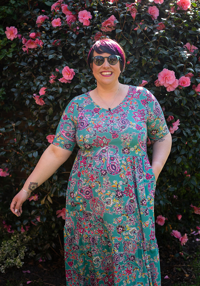 Milani Damask Paisley Print Tiered Hem Midaxi Dress