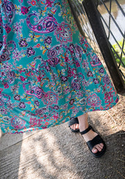 Milani Damask Paisley Print Tiered Hem Midaxi Dress