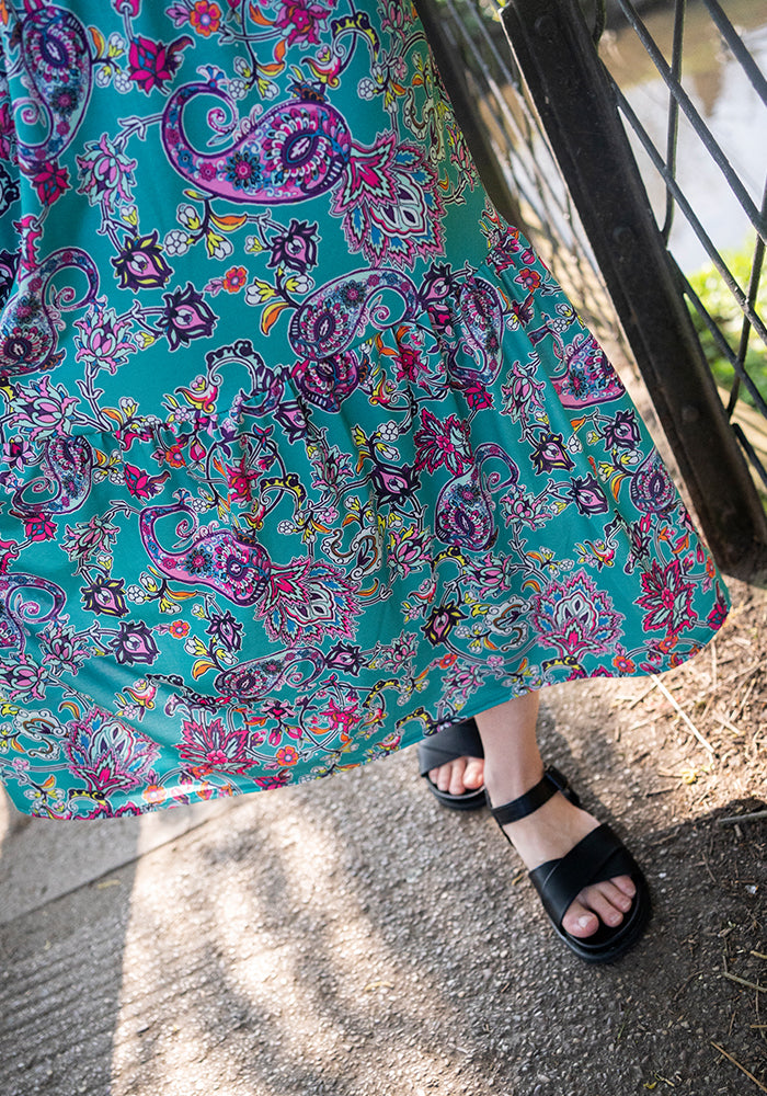 Milani Damask Paisley Print Tiered Hem Midaxi Dress
