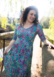 Milani Damask Paisley Print Tiered Hem Midaxi Dress