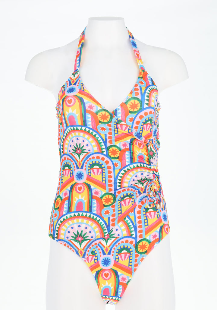 Seventh angle of Hand Painted Deco Halter Neck Swimsuit