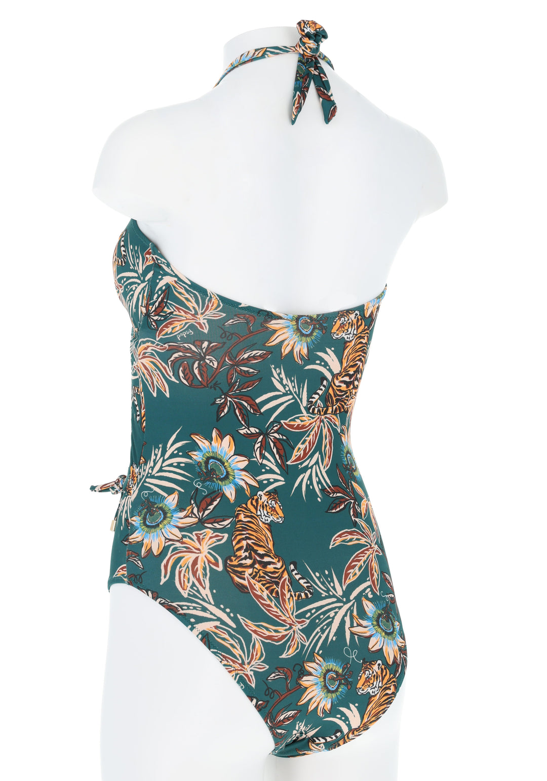 Seventh angle of Tiger Jungle Print (Teal) Halter Neck Swimsuit
