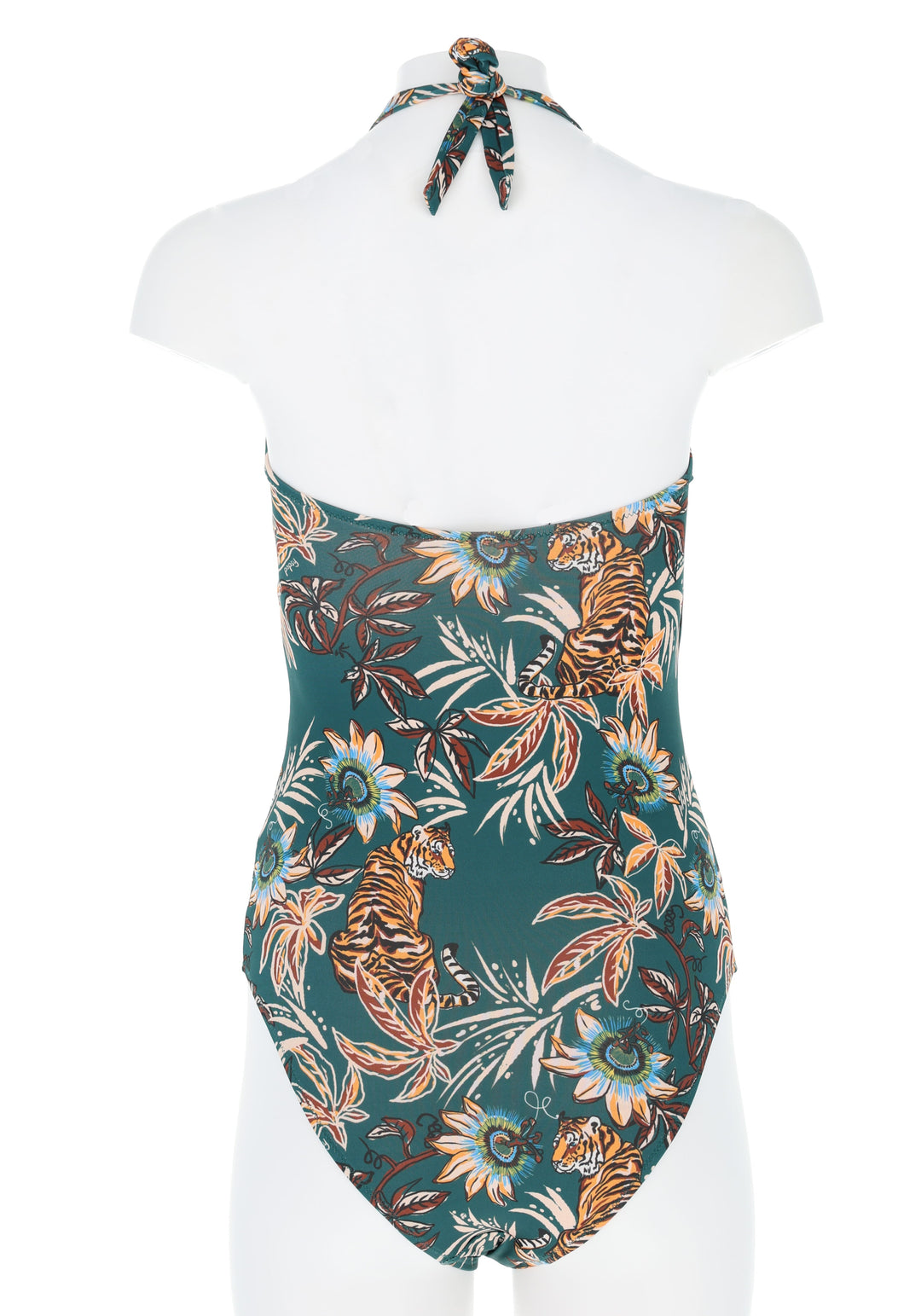 Eighth angle of Tiger Jungle Print (Teal) Halter Neck Swimsuit