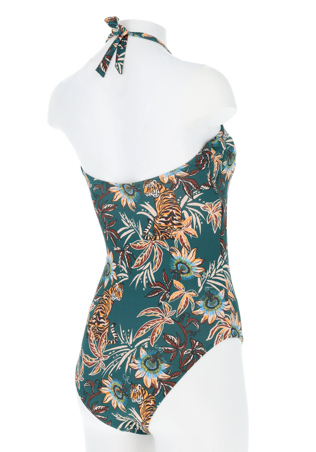 Ninth angle of Tiger Jungle Print (Teal) Halter Neck Swimsuit