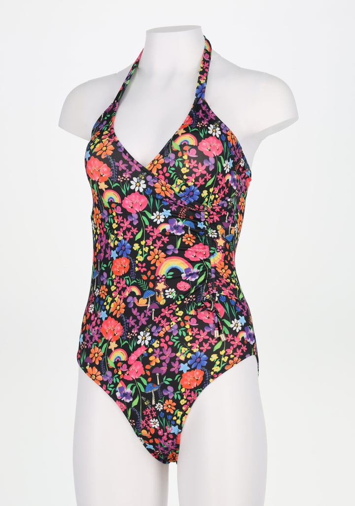 Second angle of Garden Rainbow Floral Halter Neck Swimsuit
