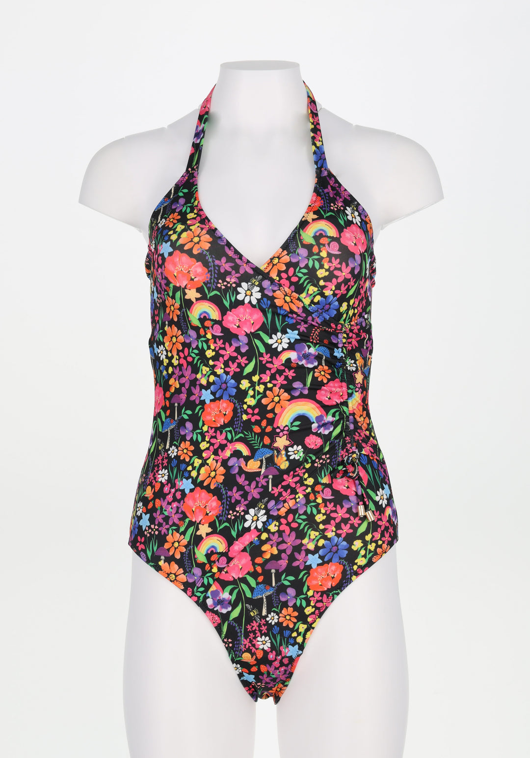 Third angle of Garden Rainbow Floral Halter Neck Swimsuit