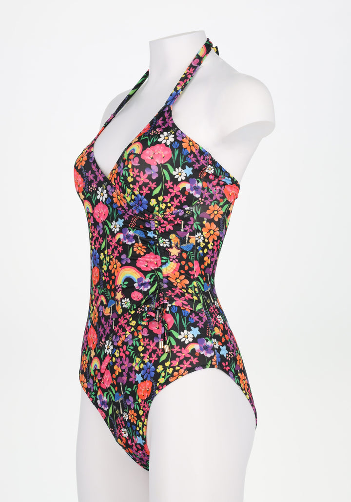 Fourth angle of Garden Rainbow Floral Halter Neck Swimsuit
