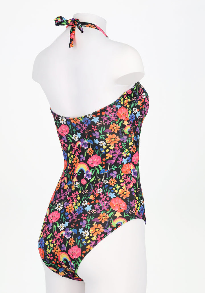 Sixth angle of Garden Rainbow Floral Halter Neck Swimsuit