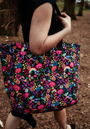 Rainbow Floral Print Beach Bag